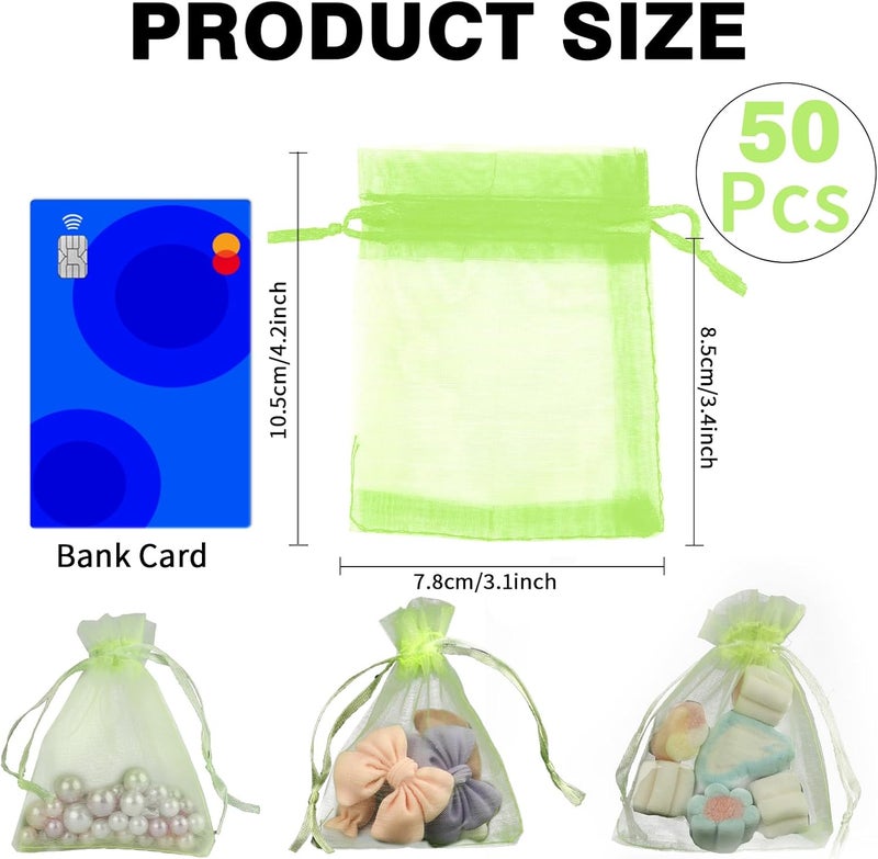 BOEIAC Organza Bags 50Pcs, 3 x 4 Inch Sheer Drawstring Jewelry Gift Pouches, Mesh Party Wedding Favor Mini Candy Bags for Christmas, Fruit Green - Image 2